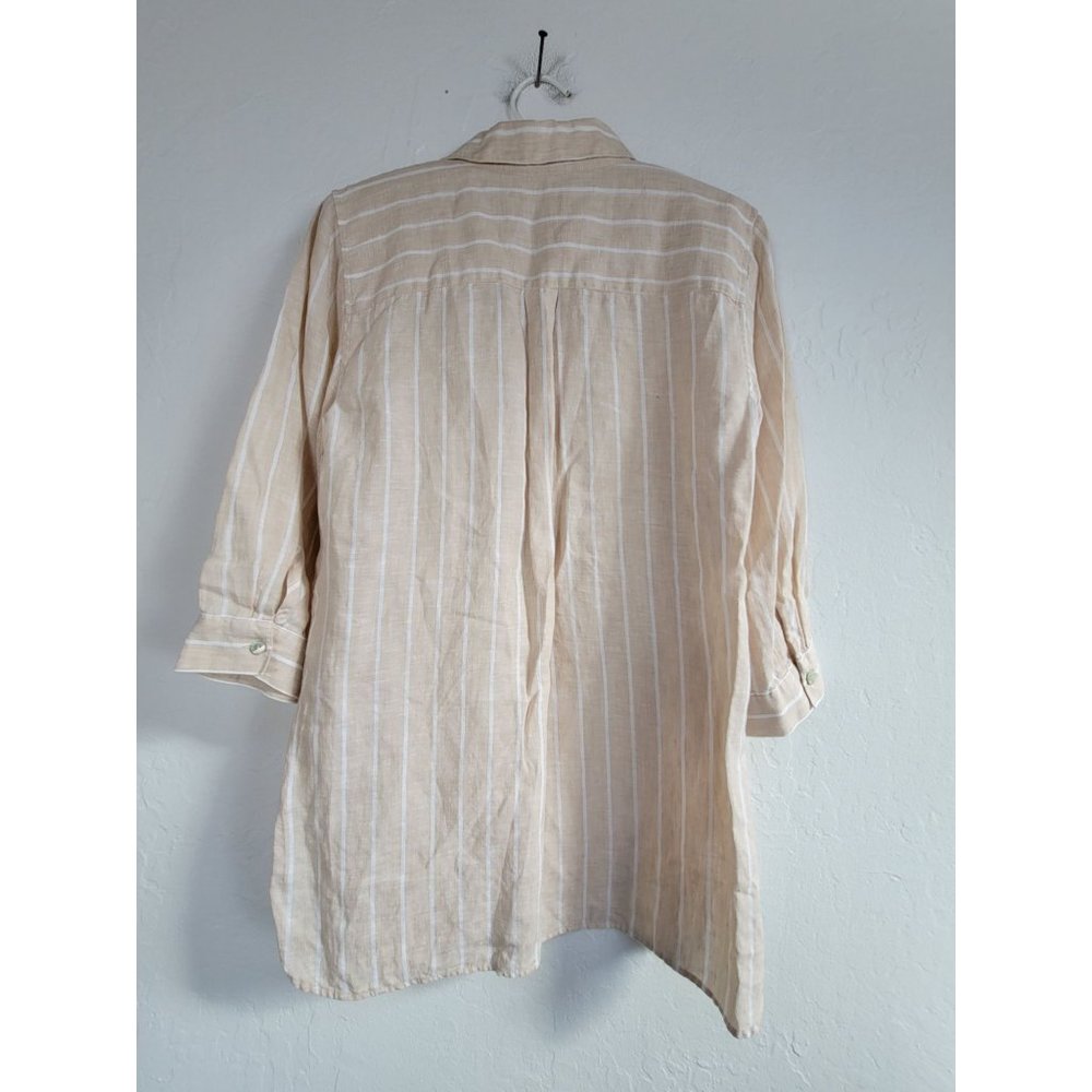 Chico's Women's FreshChic Striped Print 3/4 Sleeve Casual Button Up Shirt Cream - Picture 2 of 6